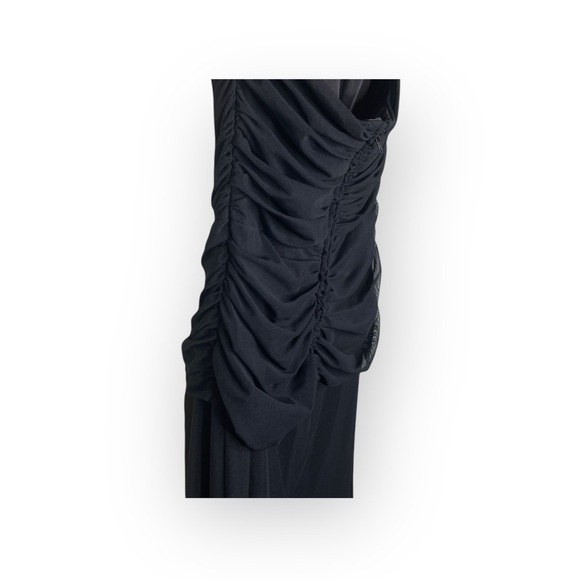 Tadashi Shoji ❤︎ Glamorous Mesh Tulle Halter Draped Gown Dress ❤︎ Black ❤︎ XS - Picture 13 of 16